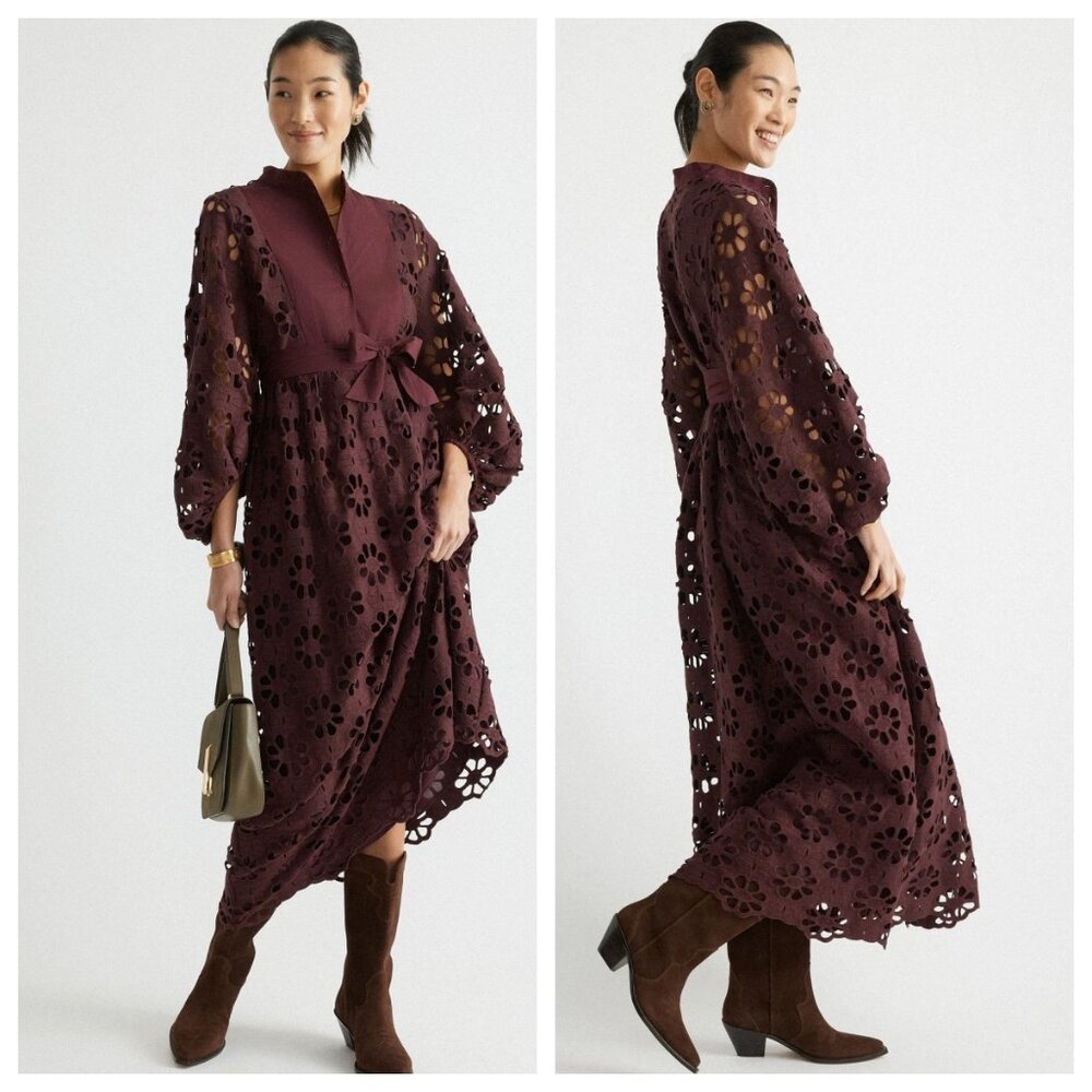 Tuckernuck Merlot Lace Calliope Belted Maxi Dress